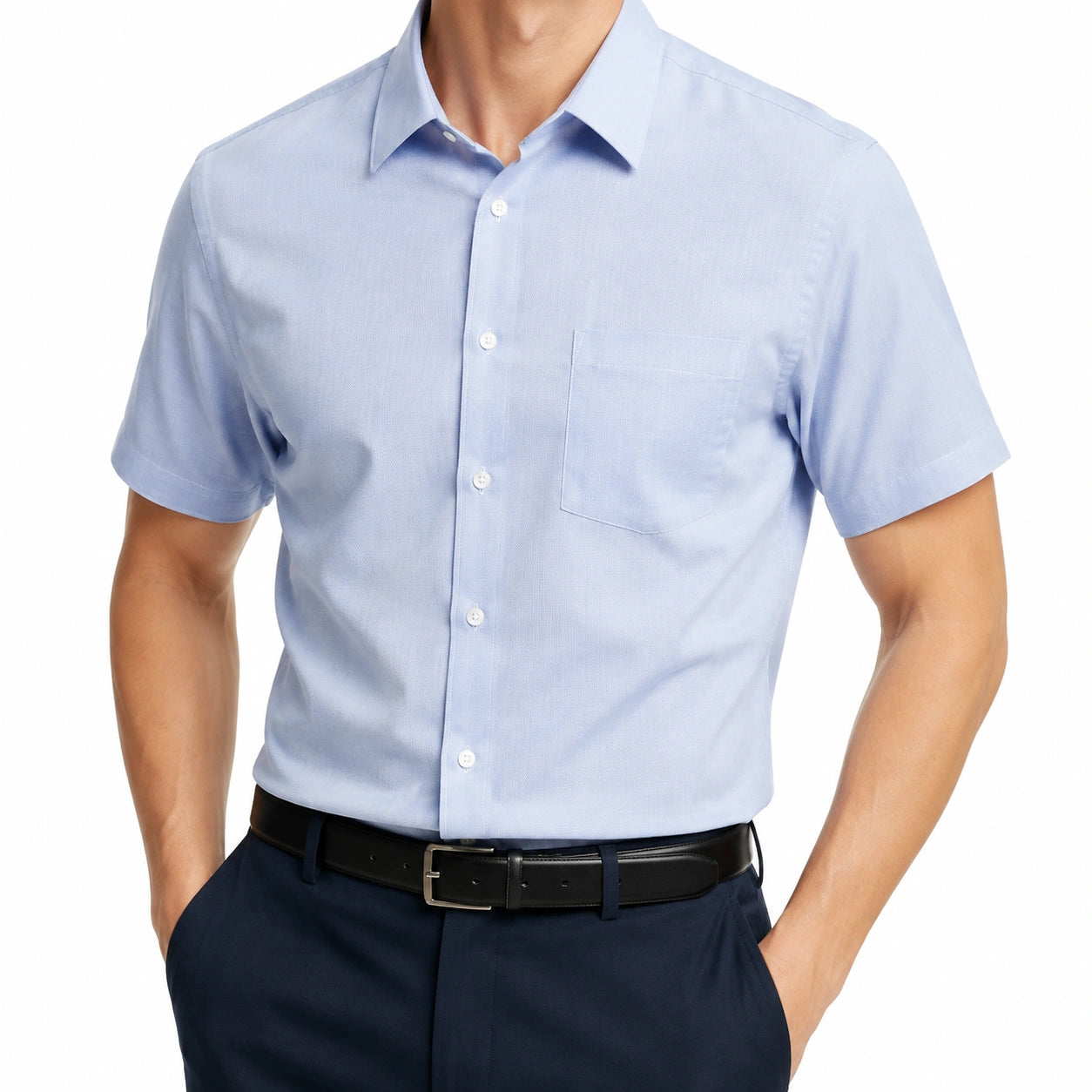 Camicia uomo M azzurro chiaro a maniche corte con taschino stile classico