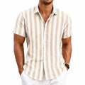 Camicia uomo M a righe beige e bianco a maniche corte - stile casual