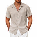 Camicia da uomo L beige a maniche corte con taschino stile casual