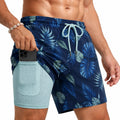 Costume da bagno uomo M blu con stampa tropicale e tasca portacellulare interna