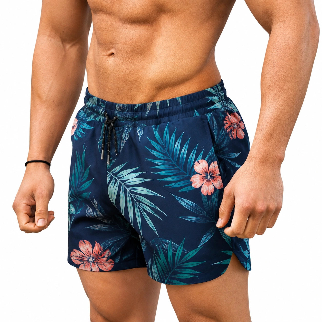 Costume da bagno uomo taglia L blu navy con stampa floreale e coulisse