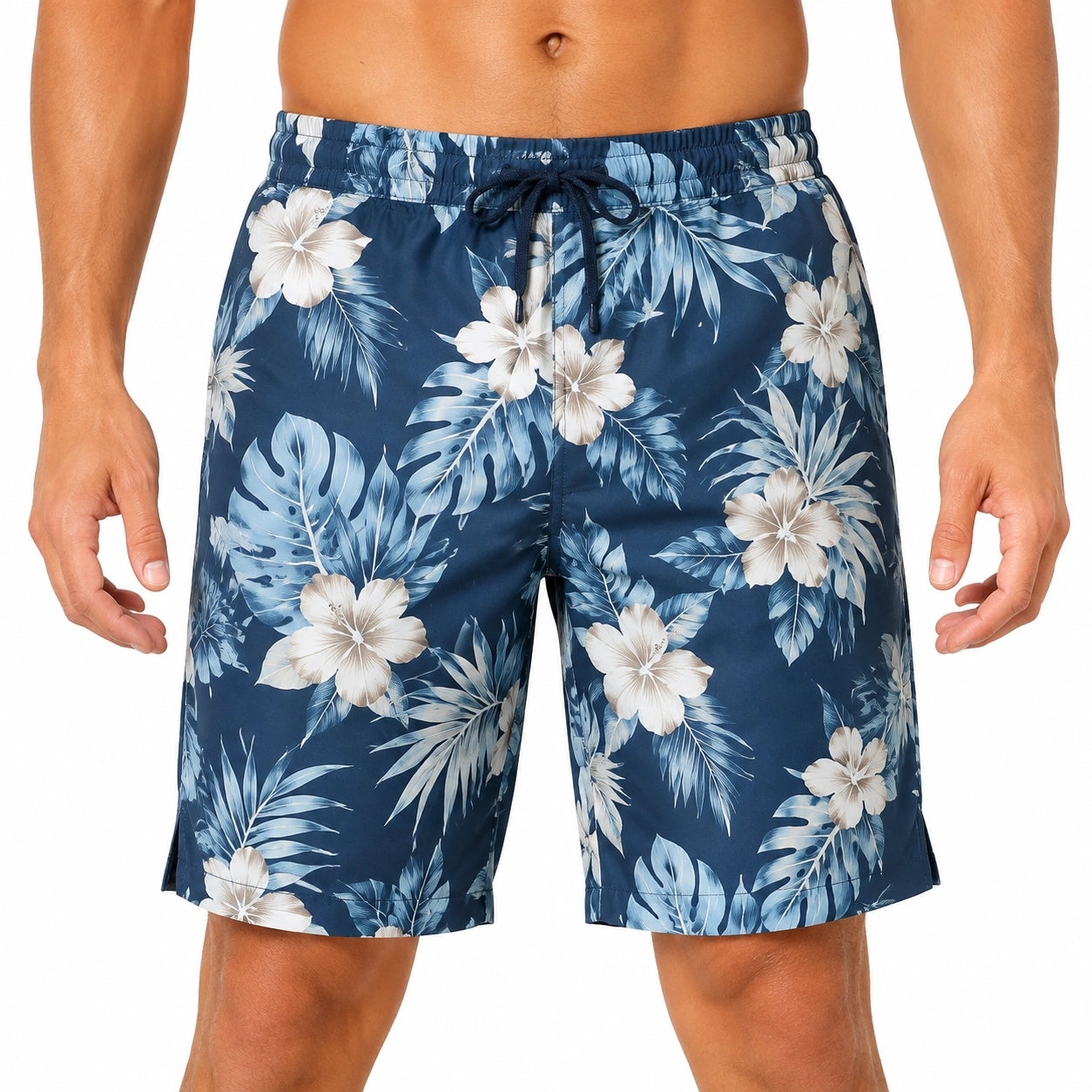 Costume da bagno uomo L blu con stampa floreale e coulisse