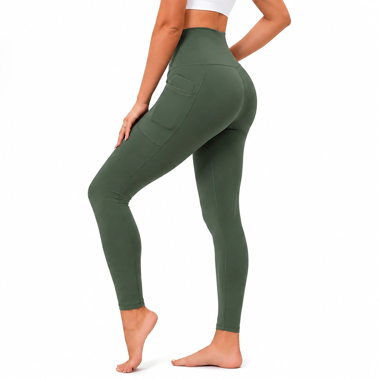Leggings donna taglia S in tessuto elasticizzato verde scuro a vita alta per allenamento