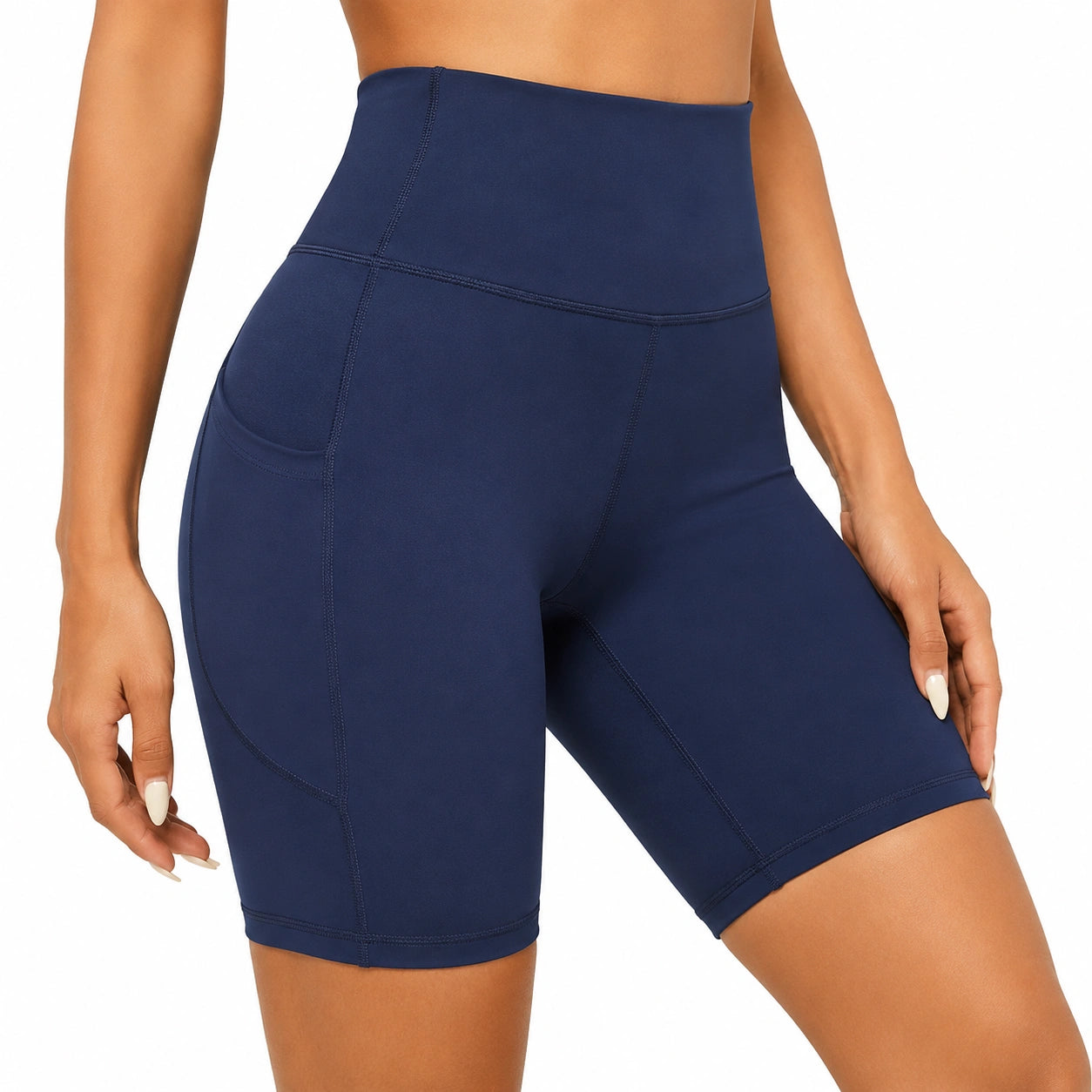 Pantaloncini sportivi donna S in tessuto elasticizzato blu navy a vita alta per allenamento