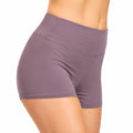 Shorts donna M in tessuto elasticizzato malva a vita alta per yoga e fitness