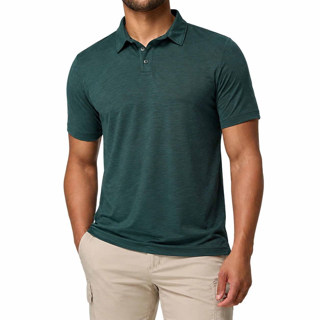 Polo uomo taglia M in tessuto verde scuro a maniche corte stile casual