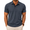 Polo da uomo taglia M blu scuro in tessuto a maglia con taschino stile casual