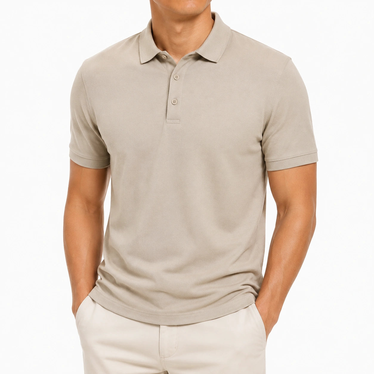 Polo uomo taglia L in tessuto beige a maniche corte stile classico