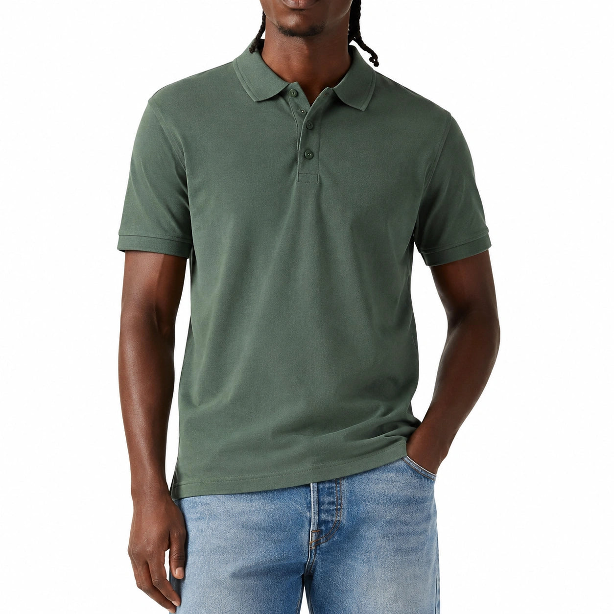 Polo uomo taglia L in tessuto verde oliva a maniche corte stile casual
