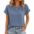 Maglietta da donna L in tessuto a maglia blu - maniche corte girocollo stile casual