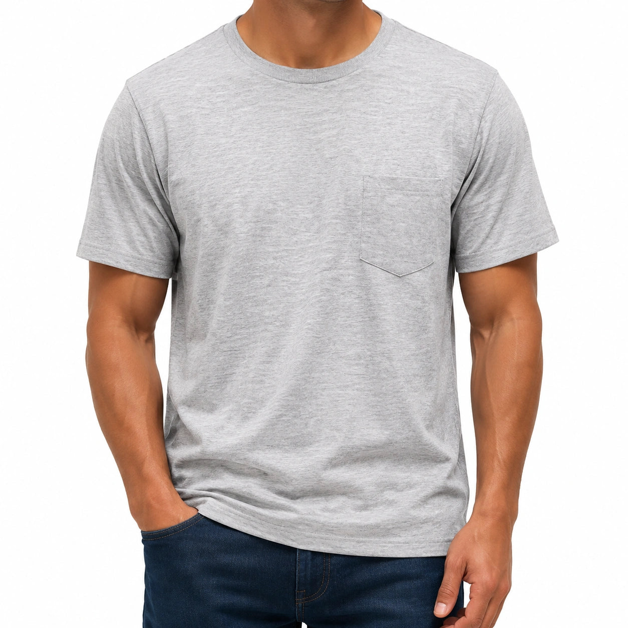 T-shirt uomo M grigio mélange in jersey con taschino - maniche corte stile casual