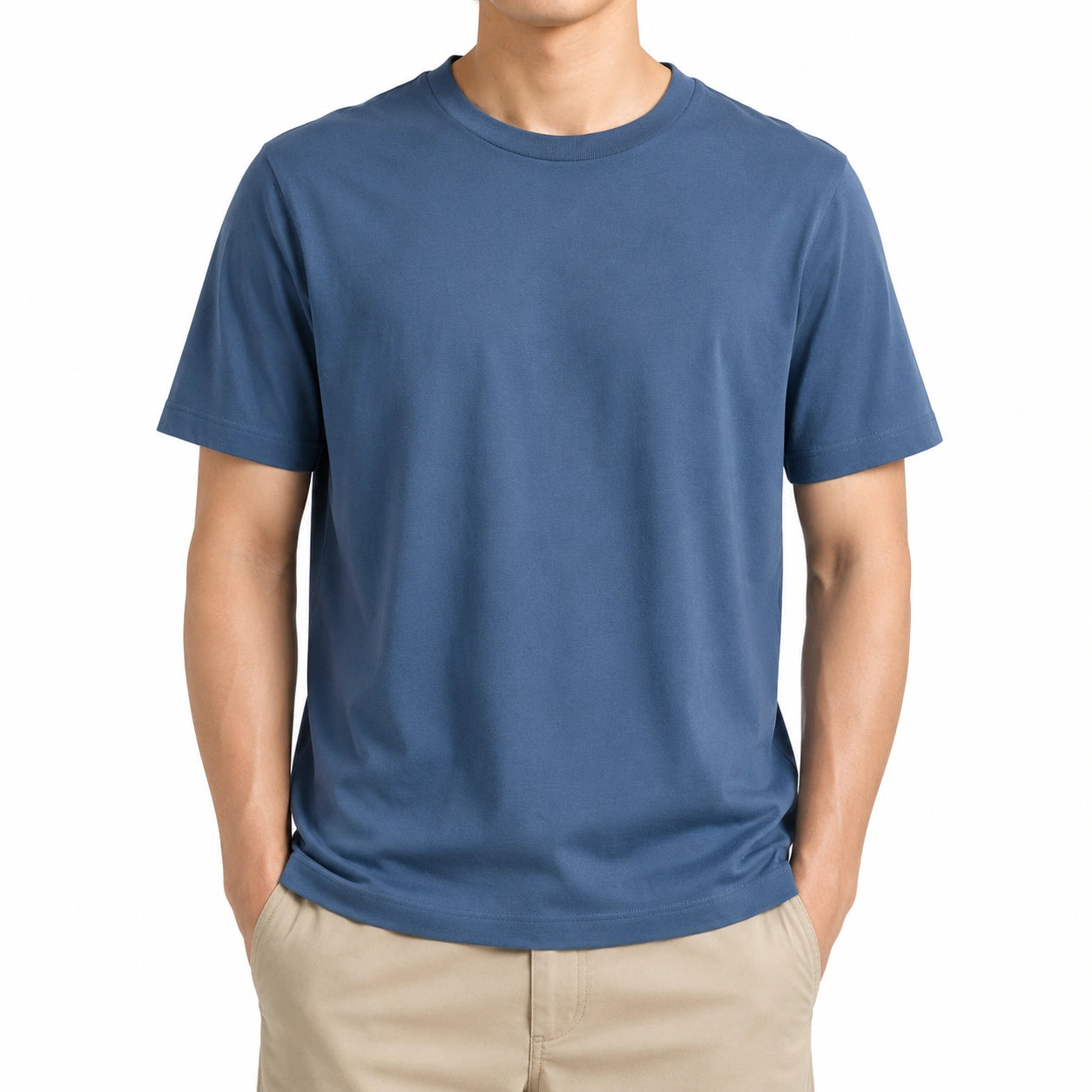 T-shirt uomo M in tessuto liscio blu - girocollo manica corta stile essenziale