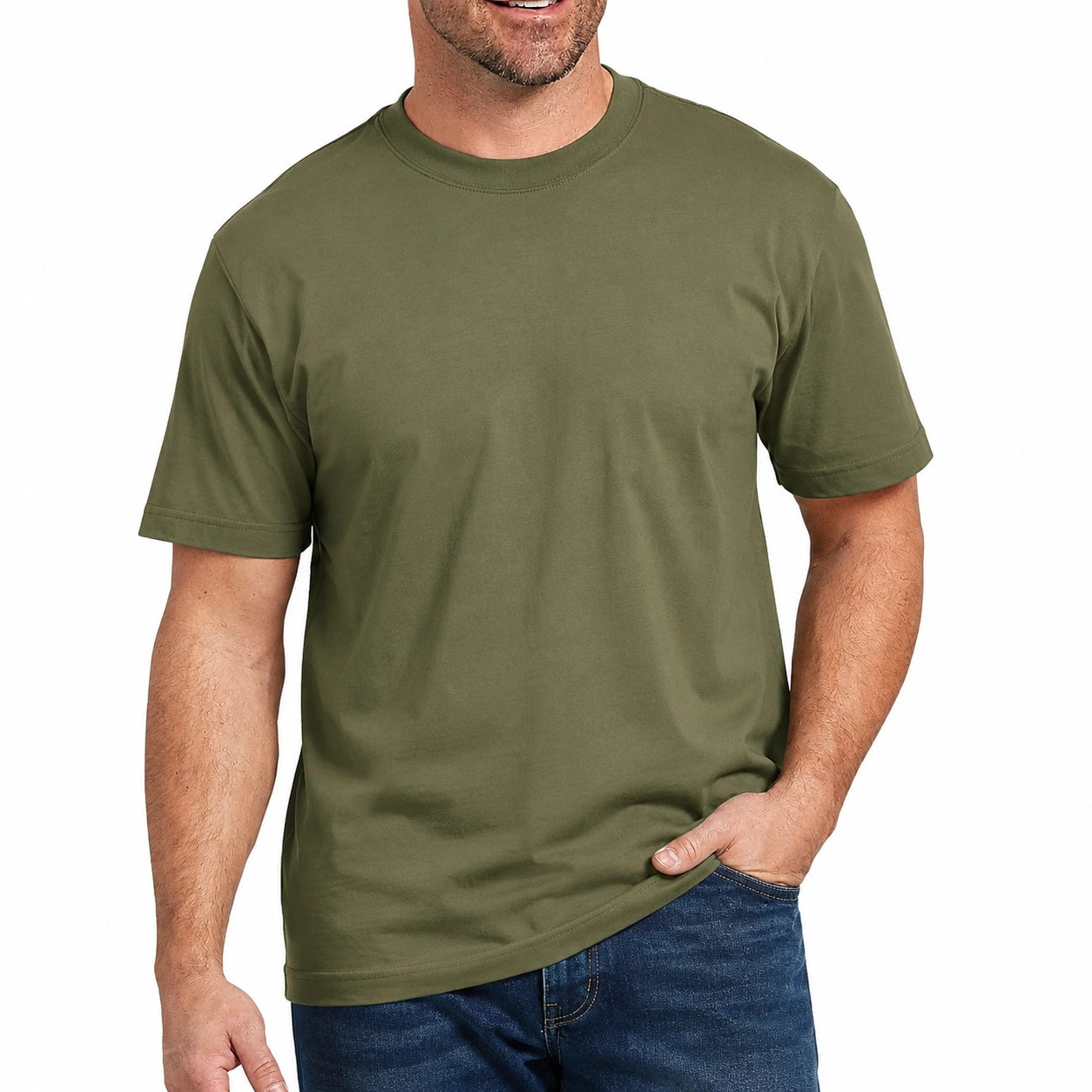 T-shirt uomo taglia L in tessuto verde oliva a maniche corte stile essenziale