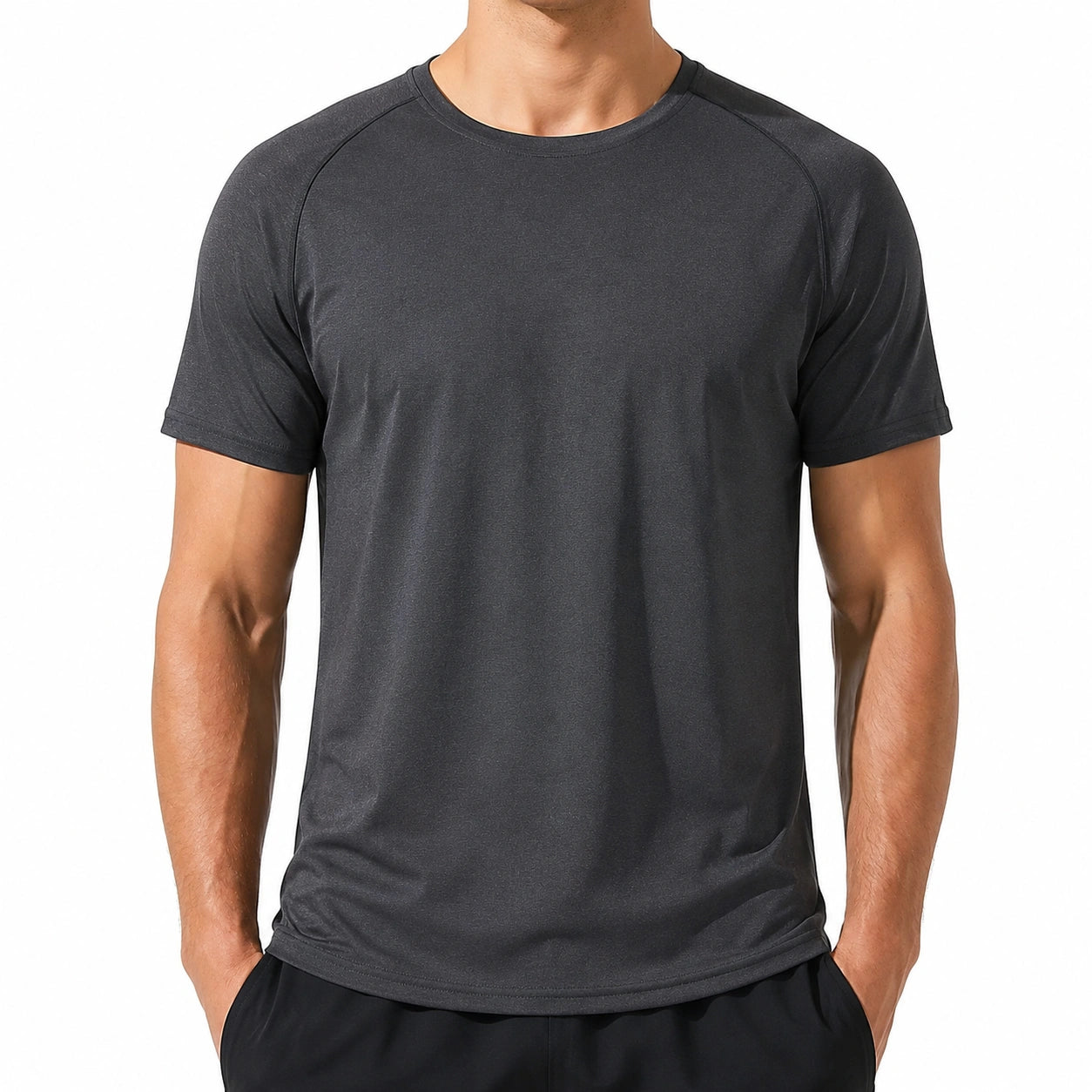 T-shirt uomo taglia L in tessuto tecnico grigio antracite - manica corta girocollo sportiva
