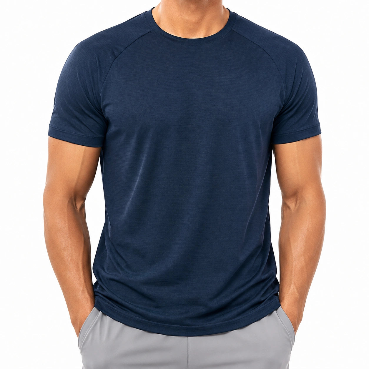 Maglietta sportiva uomo L blu navy in tessuto tecnico a maniche corte