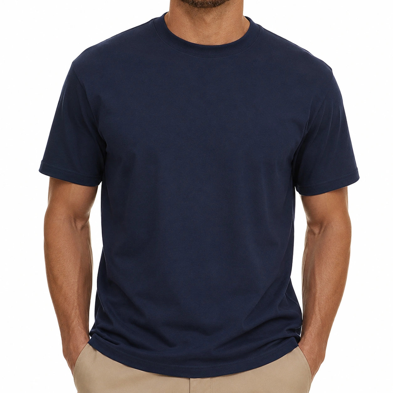 T-shirt uomo taglia L blu navy in tessuto a maniche corte girocollo tinta unita